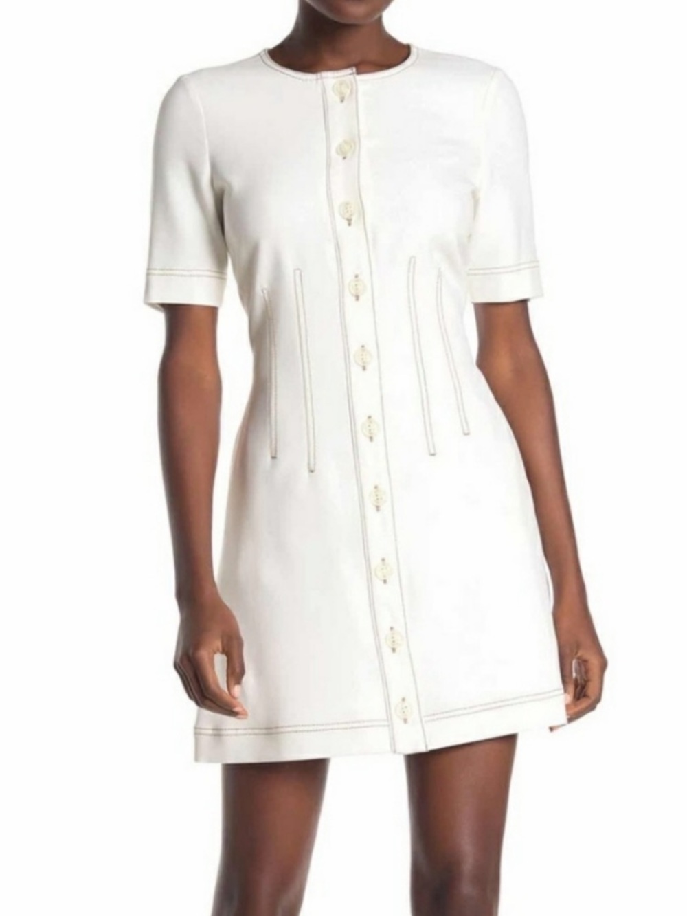 Veronica Beard Mikel Mini Dress White Short-Sleeve Button-Front Dress